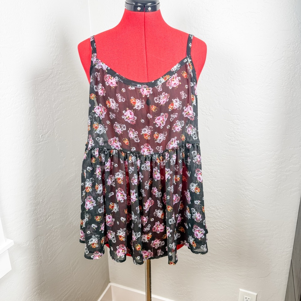 Torrid Floral Chiffon Sheer Babydoll Cami Tank Top Plus Size 2X